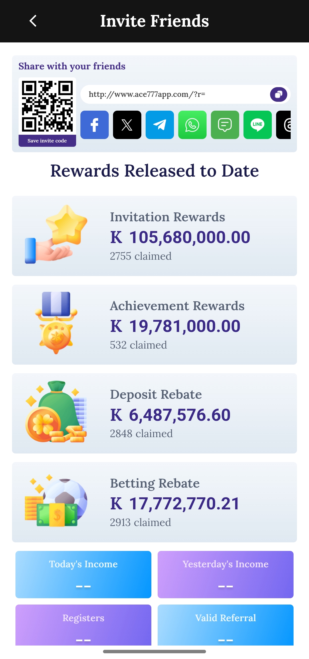 Ace 777 Refer and Earn Screenshot